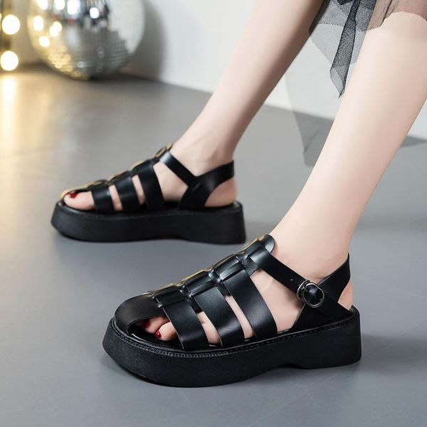 

sandals 2021 summer fashion simple solid color women's casual roman shoes, Black
