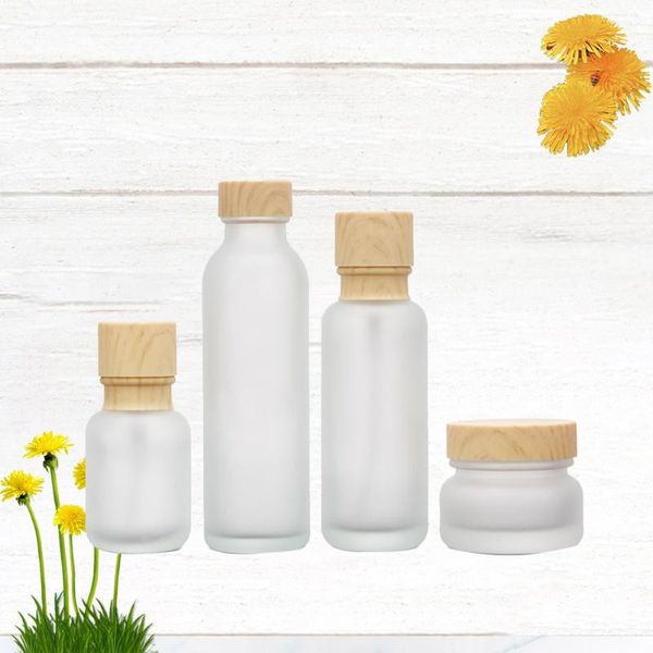 

storage bottles & jars 4pcs liquid subpackaging bottle practical frosted glass filling with wooden cover for travel home (150ml +