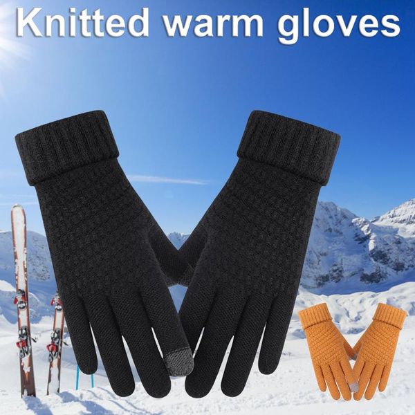 

cycling gloves 1 pair winter high-quality knitted woolen thicken soft skin-friendly windproof warm comfortable, Black