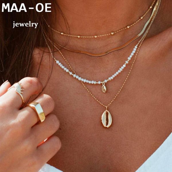 

pendant necklaces fashion gold faux pearl snake chain shell for women necklace multi level female boho vintage jewelry gift, Silver