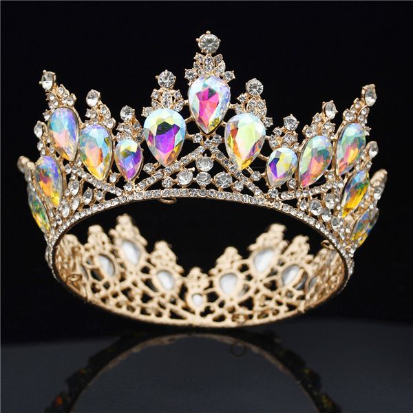 Mehrfarbige Kristall-Hochzeitskrone, königliche Königin, König, Braut-Diademe und Kronen, Festzug-Kopfschmuck, Braut-Haarschmuck-Accessoires