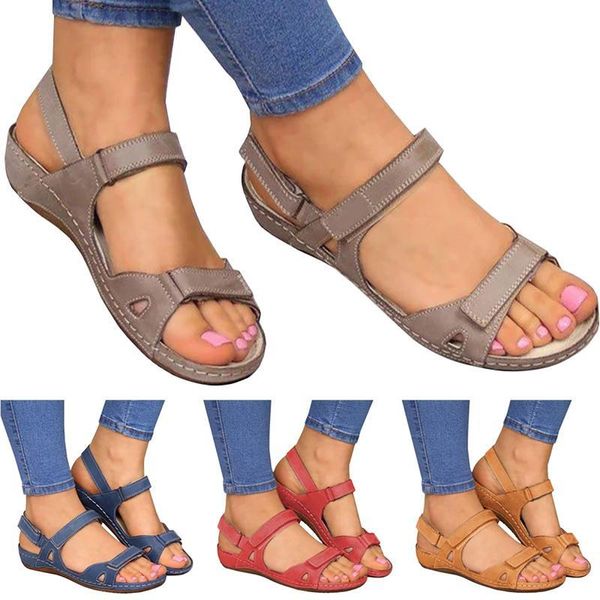 

sandals ladies pure color spring summer open toe stylish casual flat shoes comfy, Black
