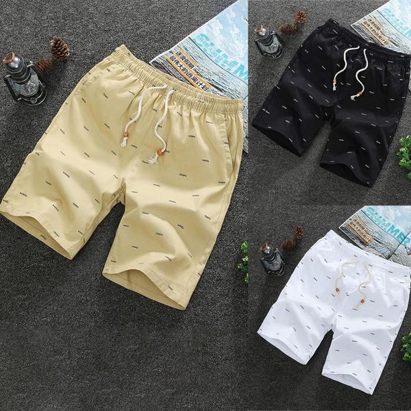 

summer casual pants men's knee length beach shorts cotton drawstring, White;black