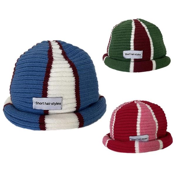

beanies round 3-color striped knitted hat docker wool warm trend