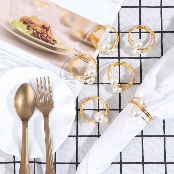 

napkin rings 6pc gold silver metal pearl bow buckles serviette holder for el