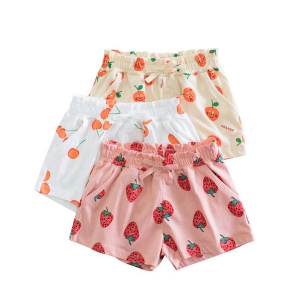 

shorts 2021 summer children clothing girls cotton kids elastic waist short pants girl strawberry cherry printing beachwear, Black