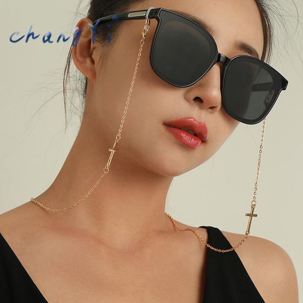 

sunglasses frames changyi bohemia 2021 trend symmetry cross glasses hanging chains women mask chain fashion jewelry nonslip metal268a, Silver