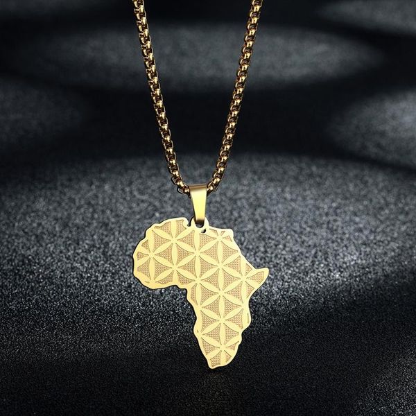 

pendant necklaces chengxun viking africa map flower of life necklace men women stainless steel amulet talisman charm chain jewelry gift, Silver