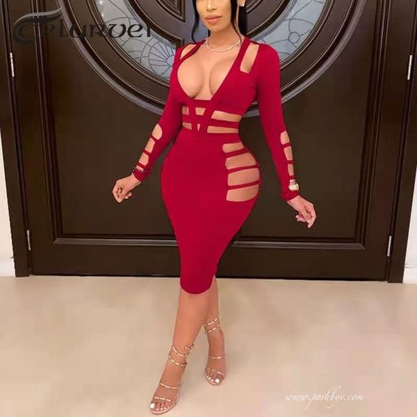 

dress wine long sleeve hollow out rayon bandage elegant evening club party dress, Black;gray