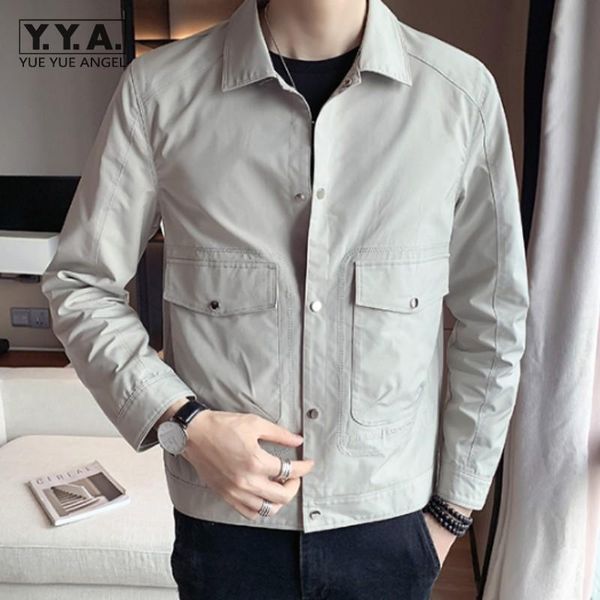 

men's jackets spring autumn mens jacket slim fit lapel single breasted work cargo coat male long sleeve casual outerwear vintage, Black;brown