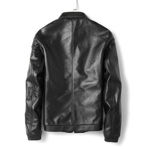 

men's leather & faux 2021 genuine men spring autumn real sheepskin coat bomber jacket mens clothing chaqueta mg-02-b6212 kj1948, Black