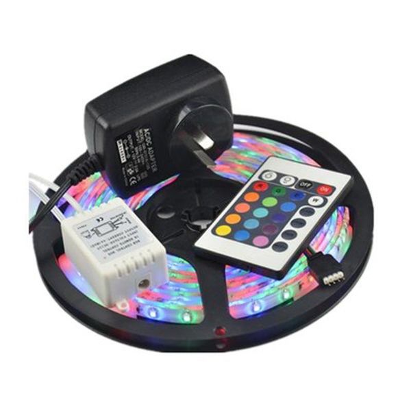 

waterproof 3528 rgb led strip flexible light 60led/m 5m 300 smd dc 12v+ 2a power supply + ir remote control strips