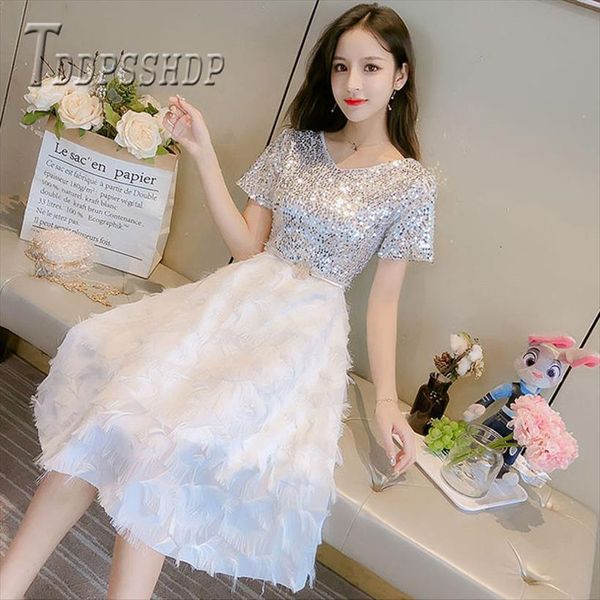 

black and white color can womens dresses choose sequin feather, Black;gray