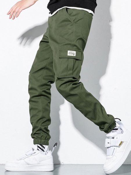 

men flap pocket cargo pants l4xy#, Black