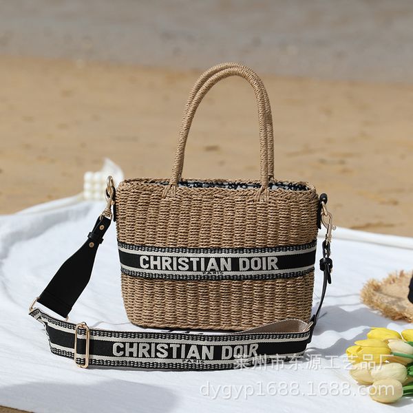 

luxury herme handbags and storage d family letter straw woven women's 2021 new vegetable basket one shoulder slanting cr