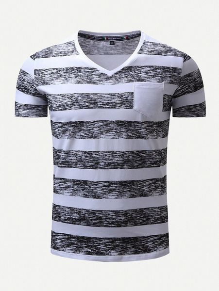 

men cuffed striped pocket tee n9cd#, White;black
