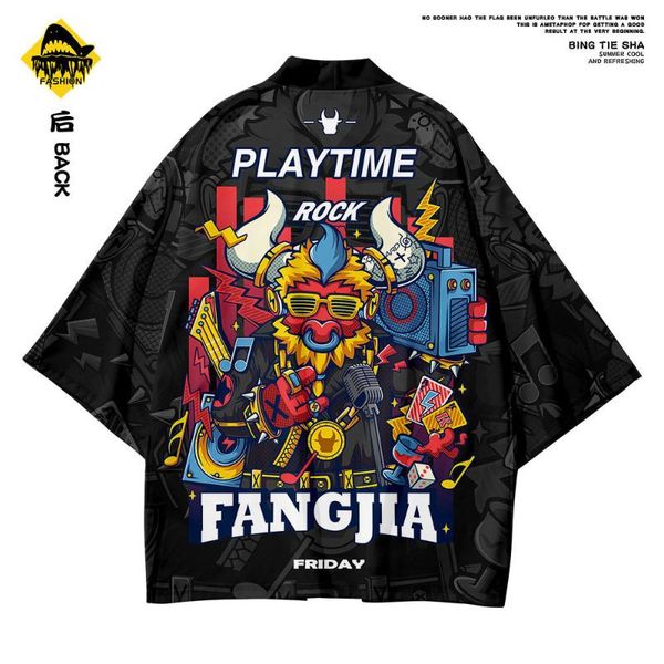 

ethnic clothing men black print kimono and pant set traditional yukata casual shirt clothes streetwear coat, Red