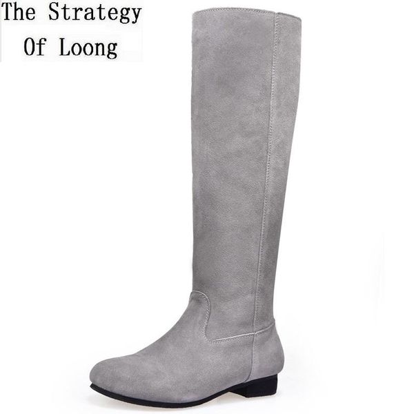 

boots spring autumn simple wild slim women genuine leather slip-on knee-high long winter ladies plush sewing 20210205, Black