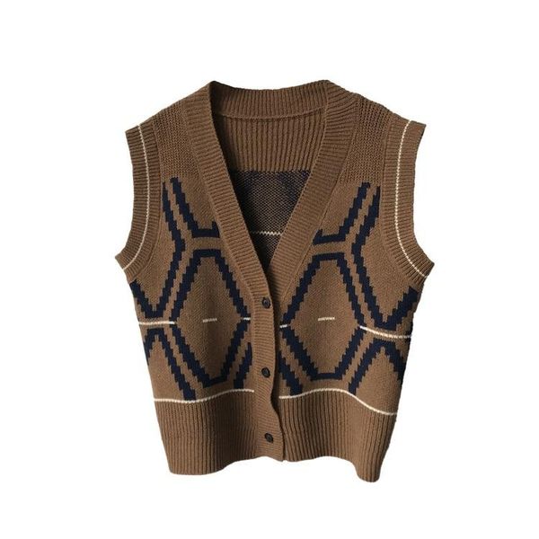 

women's vests geometric vintage vest in early spring 2021 sweater, Black;white
