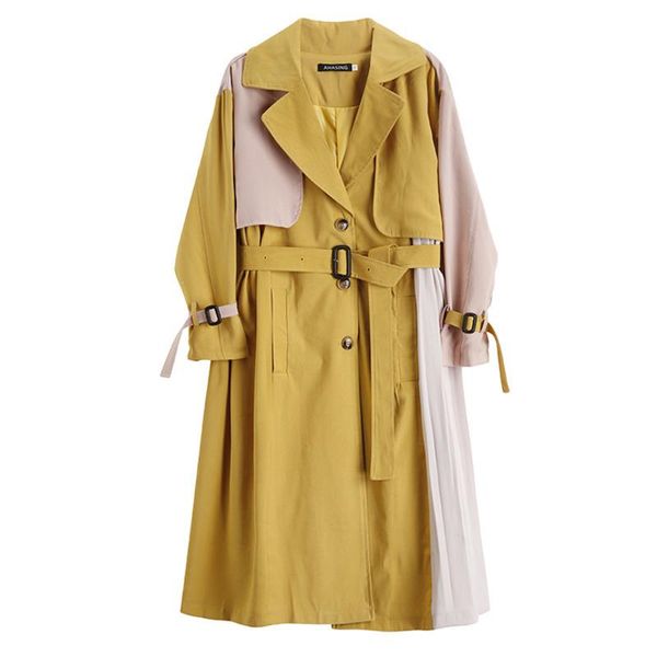 

women's trench coats zcsmll split joint ruffles womeb windbreaker 2021 loose overknee temperament waist bandage coat women tide tm1182, Tan;black