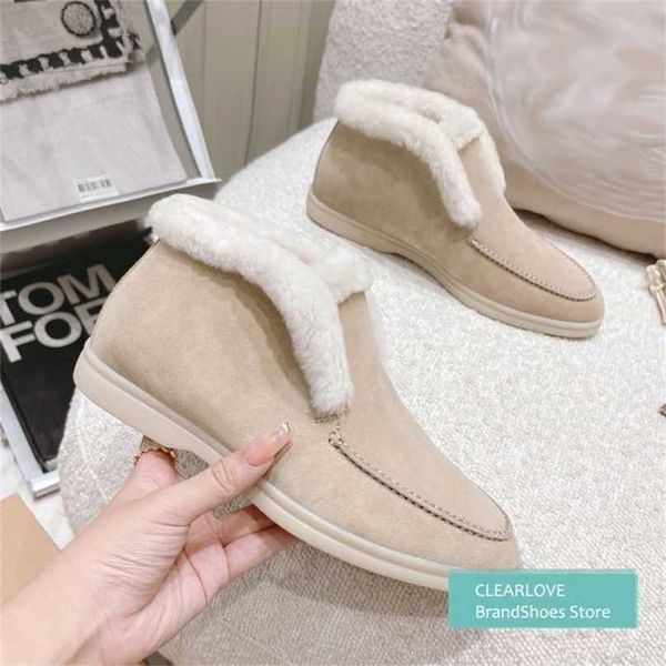 

ankle boots cow-suede-leather booties natural-fur warm winter slip-on snow for women loafers with fur 211213, Black