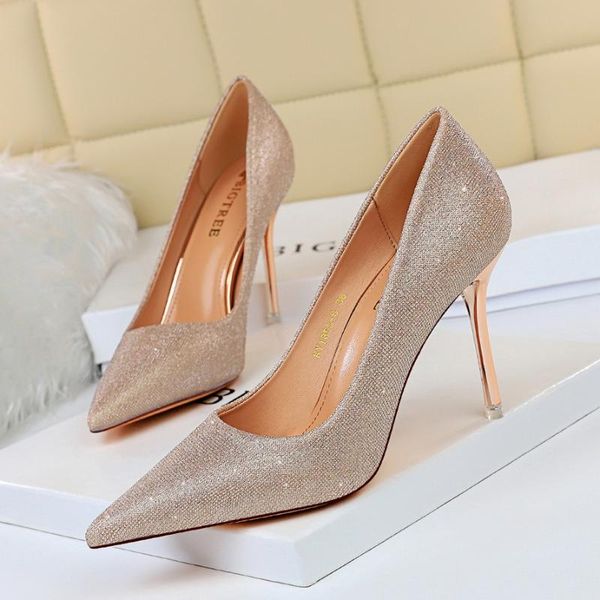 

dress shoes wedding high heels women glitter pump mixed color slip on slide sandalias mujer fashion shallow pointed toe stilettos, Black
