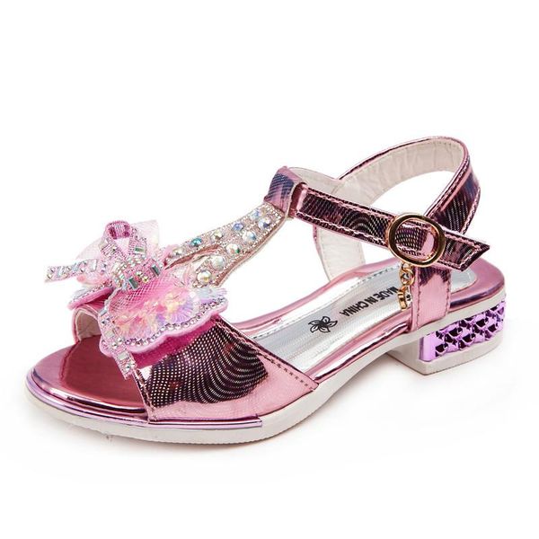 

est kids sandals girls summer shoes fashion shiny crystal butterfly princess low heels children girl eu 26-36, Black;red