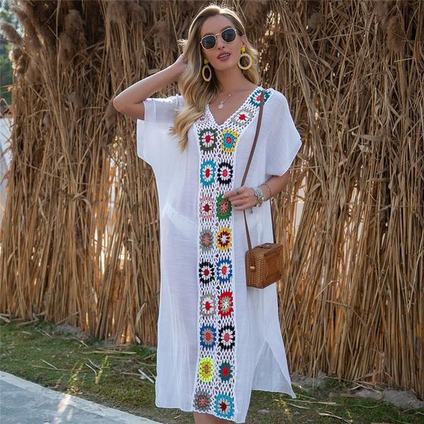 

women's swimwear white maxi dresses for women summer 2021 spring long beach cover ups flower crochet swim wear sun dress beachwear, White;black