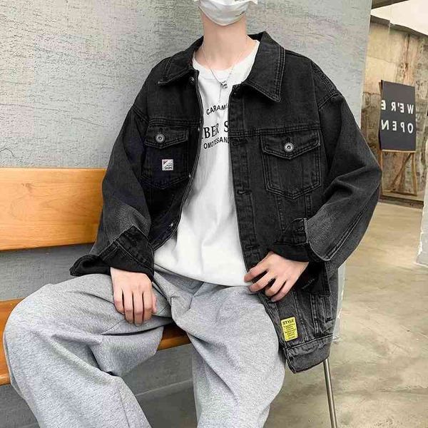 

spring and autumn gradient denim jacket men's fashion brand street loose korean ins trend top, Black