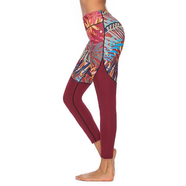 

yoga outfits fit slim training leggings stretch tummy control sports running digital printed sublimation recycled pants women, White;red