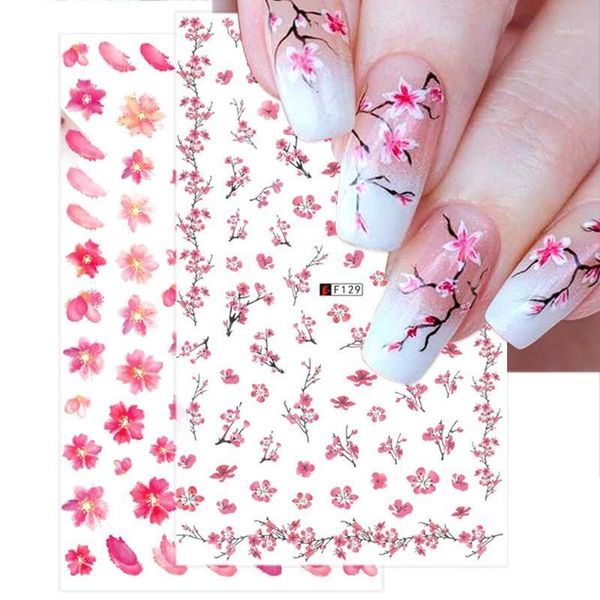 

style 3d sakura nail art sticker abstract simple colorful flowers decals water transfer summer sliders diy manicure decoration stickers &1, Black