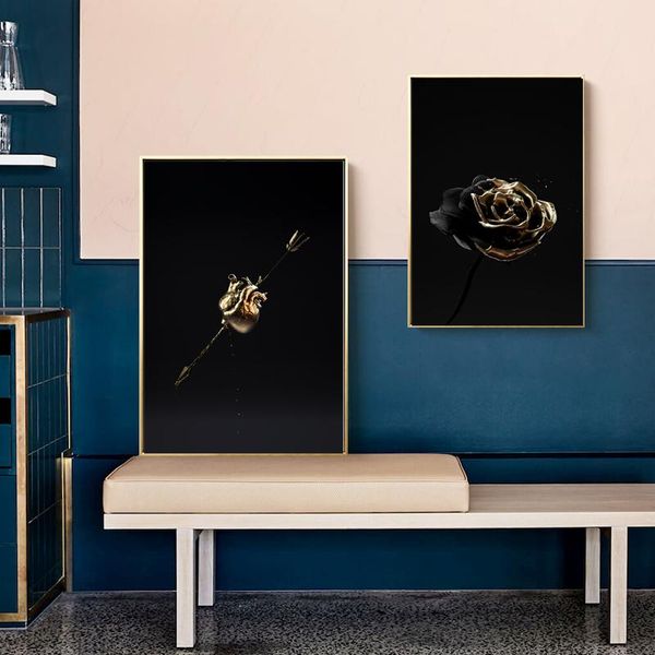 

paintings modern abstract black gold flower canvas painting posters prints wall art picture for living room decor cuadros