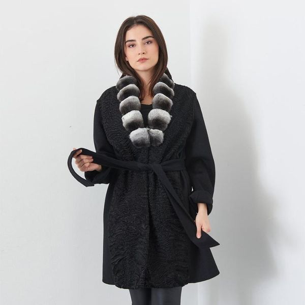 

women's fur & faux natural rex jacket selling coat, Black