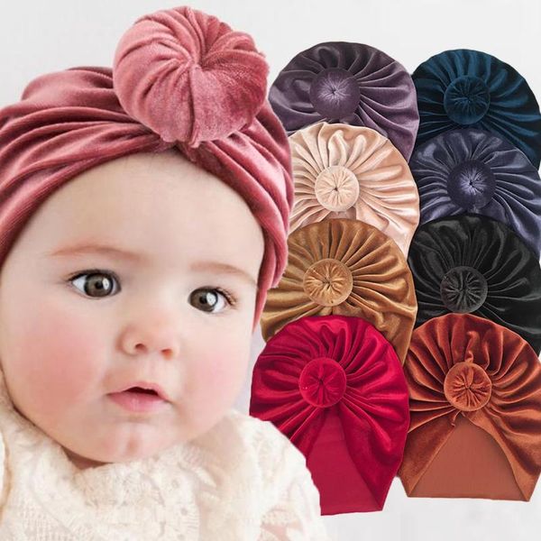 

caps & hats solid velour baby beanies snail dodut winter stretch turban knot head wrap velvet hat india cap born hair accessories bandana, Yellow