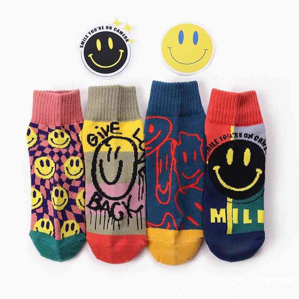 

socks 2021 spring and summer women's boat cartoon smiling face short tube korean ins low waist girls' cotton, Black;white