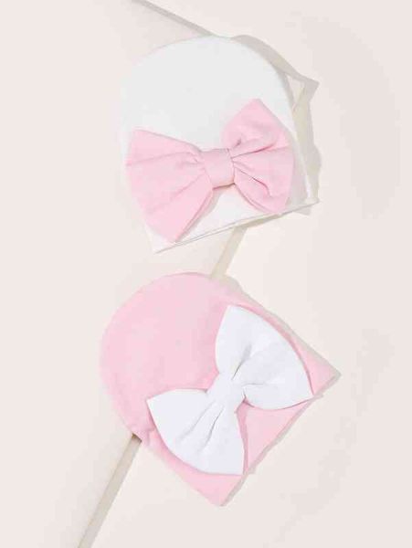 

2pcs baby bow decor two tone hat she, Yellow