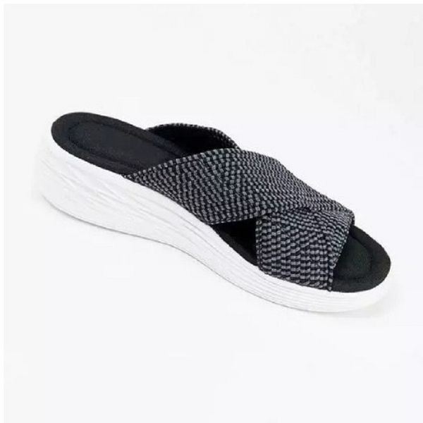 

a new summer version of 2021, flat flat wedges with fish-mouth fly woven cross sandals, Black