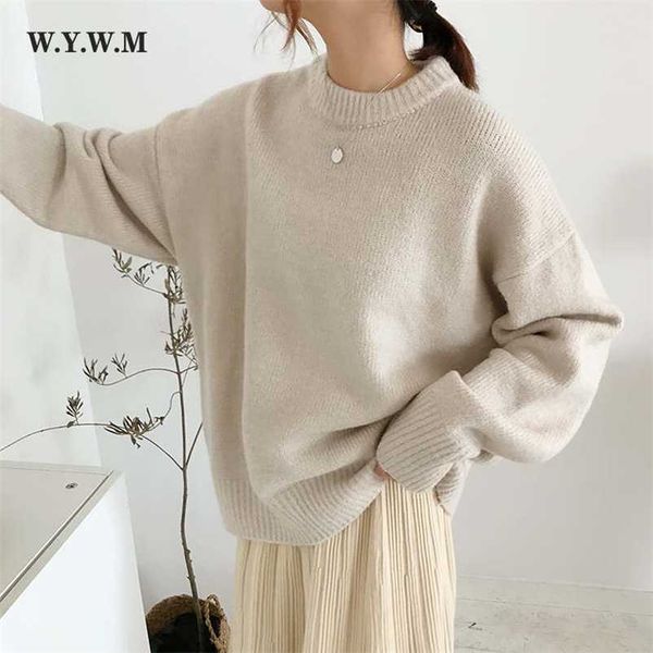 

wywm cashmere elegant women sweater oversized knitted basic pullovers o neck loose soft female knitwear jumper 211021, White;black