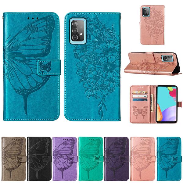 Leder-Geldbörsen-Hüllen für Samsung Galaxy A82 A52 A72 A22 5G A32 4G A02 S21FE X Abdeckung 5 S21 PLUS MOTO G50 G10 G30 Edge S – G100 Butterfly ID Card Slot Flip Case