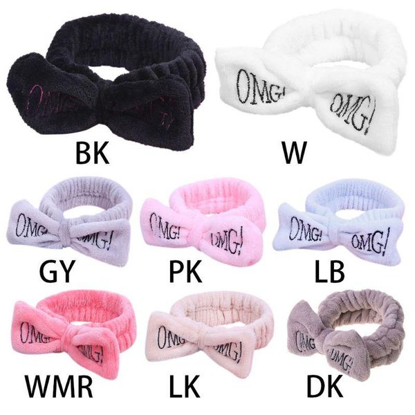 

hair clips & barrettes women girls spa wide headband cute bowknot omg letters embroidered hairband elastic makeup flannel turban candy color, Golden;silver