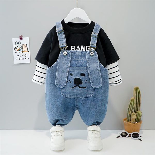 

clothing sets hylkidhuose autumn baby girls boys cotton t shirt cartoon jeans kids sportswear children casual clothes outfit, White