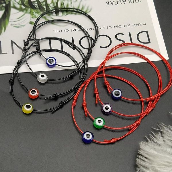 

charm bracelets 2 pcs/lots colorful lucky eye bracelet adjustable black rope men women gift for friend flat beads couple hand jewelry, Golden;silver