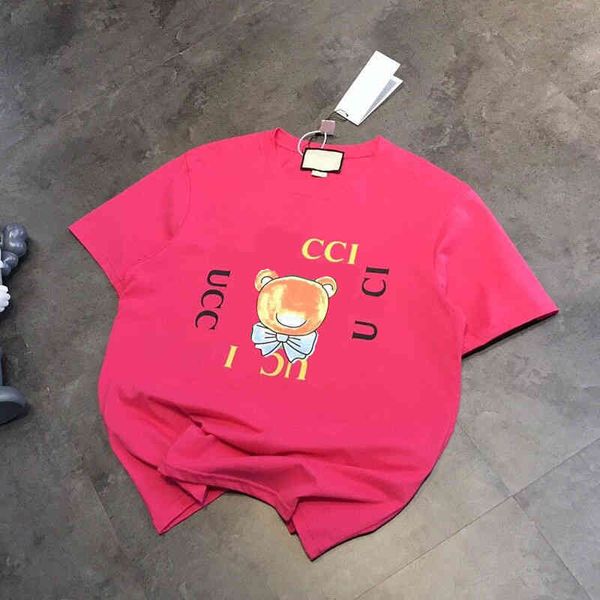 

2022 factory wholesale new 21 spring and summer fashion gujia square bear printing lovely age reducing white couple short sleeves