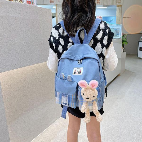 

school bags 2021 trendy korean simple children's backpack small fresh and plaid teen girls backpacks