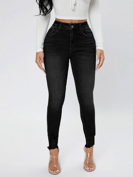 

petite ripped frayed skinny jeans s1k1#, Blue