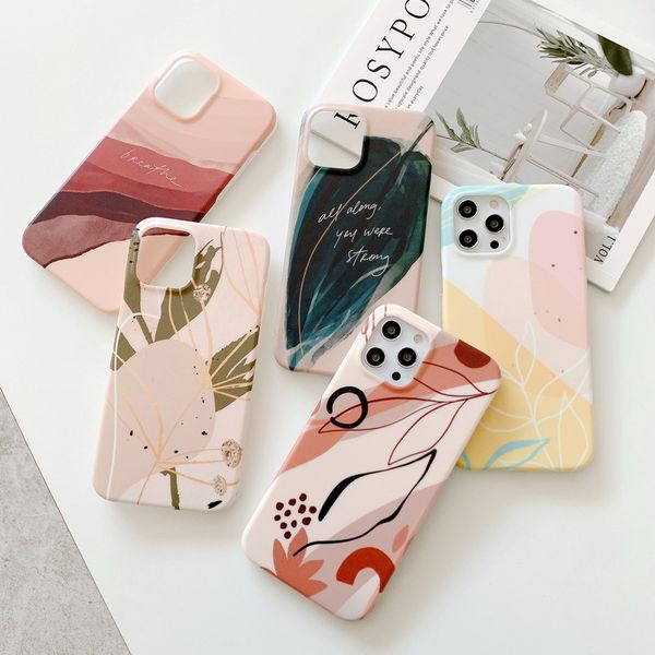 IMD Paiting Leaf TPU Custodie telefoniche per iPhone 12 11 PRO PROMAX X XS MAX 7 8 PLUS Custodia Cassa Cover Cool Cool