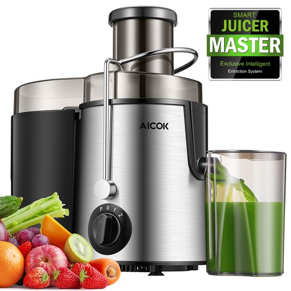 

aicok juicer extractor high speed for fruit and vegetable centrifugal machine powerful 400 watt with cleaning brush[energy class a+++]