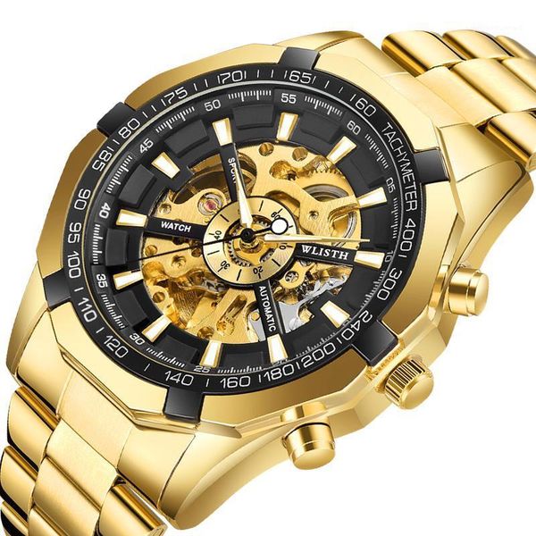

wristwatches waterproof luminous luxury automatic watch male hollow mechanical steel for men wholesale 2021, Slivery;brown