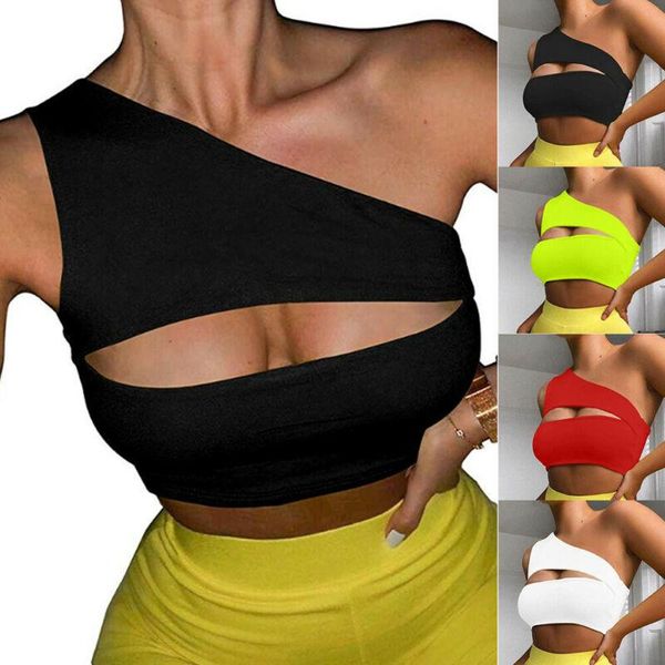 

camisoles & tanks kayotuas women camisole hollow out one shoulder 4 colors sleeveless slim fit ladies clubwear streetwear vest, Black;white