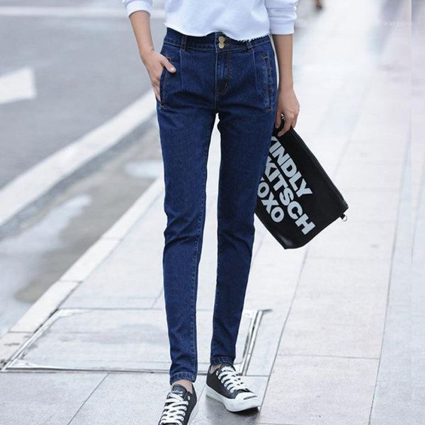 

women's jeans denim plus high waist korean casual pants size l-5xl women brand slim fit quality harlan, Blue